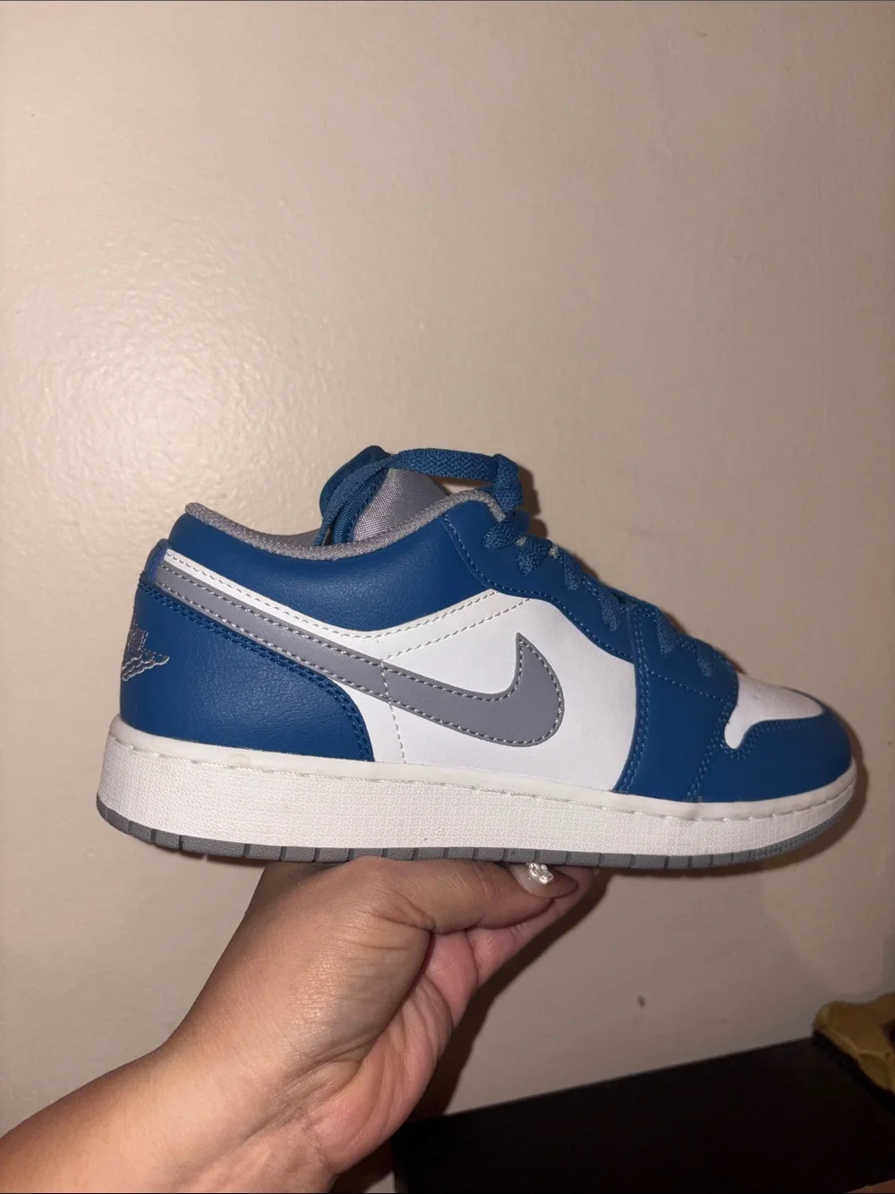 Air Jordan 1 Low-Top Sneakers in White and Blue